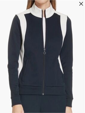 Tory Sport Navy and White Zip Jacket with Stand Collar size XL